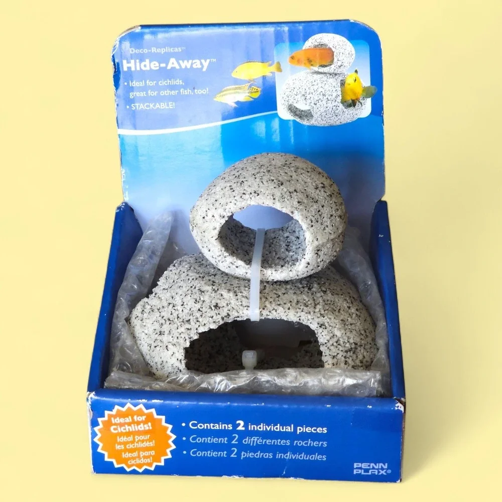 Penn-Plax Granite Stone Hide-Away Aquarium Decor 2pc Cichlid Fish Tank Rock Cave